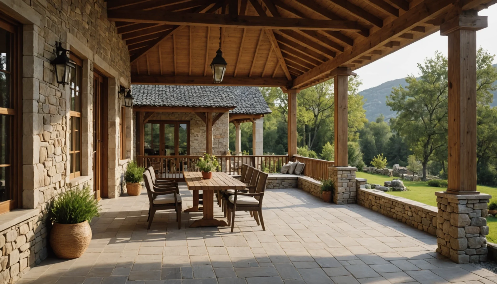veranda bois et pierre